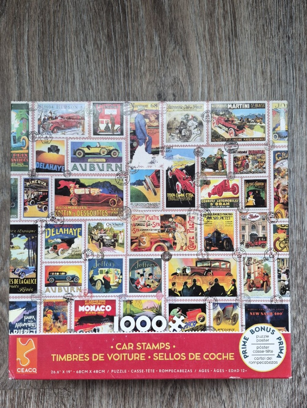 Ceaco "Car Stamps" 1000-Piece Jigsaw Puzzle Factory Sealed! Bonus Poster
